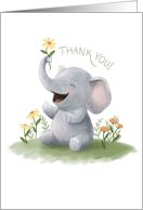 Thank You with Little Elephant Holding a Daisy Blank Inside card