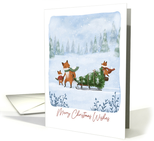 Merry Christmas Wishes with Foxes in Winter Forrest card (1744150)