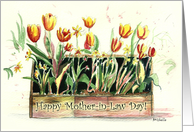 Tulips in a Rustic Wooden Box, Happy Mother-in-Law Day Card