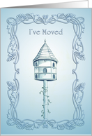 Blue Cottage Bird House I’ve Moved Card
