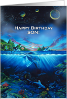 Happy Birthday Waterworld for Son from Mom card