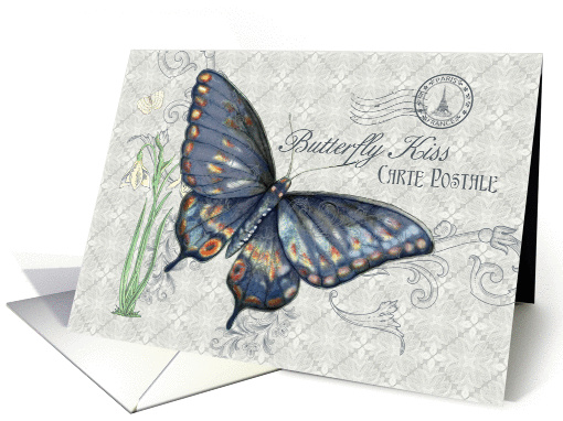 Vintage Butterfly Kisses and Lavender Lace Blank Note card (1435828)