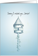 Cottage Birdhouse-Sorry, I/We Missed You at Home, Janice-Customizable card