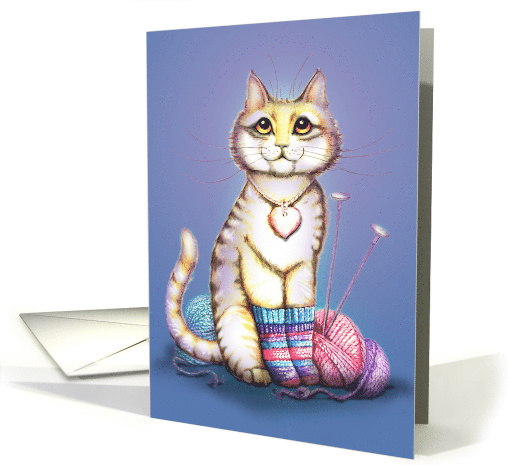 Knittin' Kitten with Mittens and Poem Written for Caring card