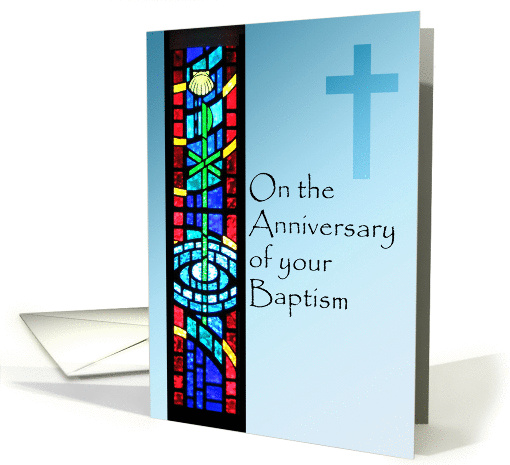 The Anniversary of Your Baptism Stained Church Glass card (1072904)