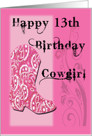 Happy 13th Birthday Cowgirl card