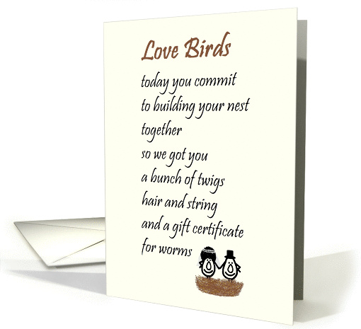 Love Birds - a funny wedding & marraige congratulations poem card