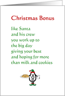 Christmas Bonus - a funny Christmas poem for your employee(s) card