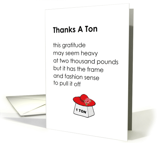 Thanks A Ton - a funny thank you for the graduation gift poem card