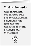 Invitation Noir - a funny birthday party invitation poem card