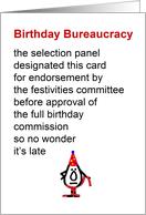 Birthday Bureaucracy - A Funny Belated Happy Birthday Poem card