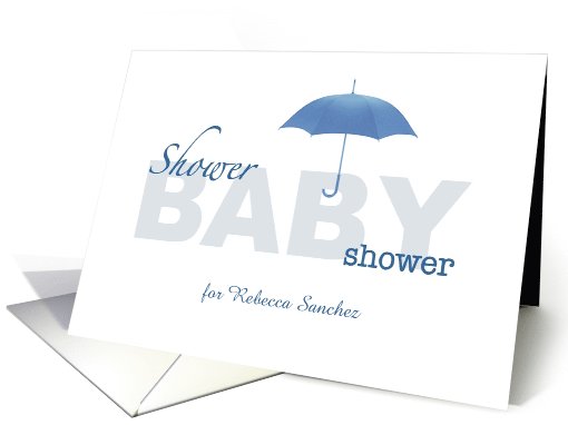 Baby Boy Shower Invitation - White & Blue - Custom Name card (1078920)