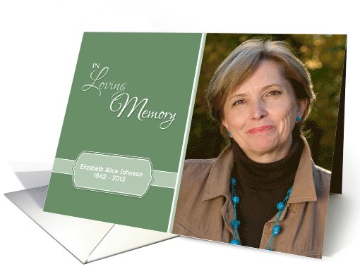 In Loving Memory Green Custom Photo & Name card (1080024)