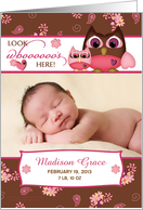Baby Announcement Look Who’s Here Owl card