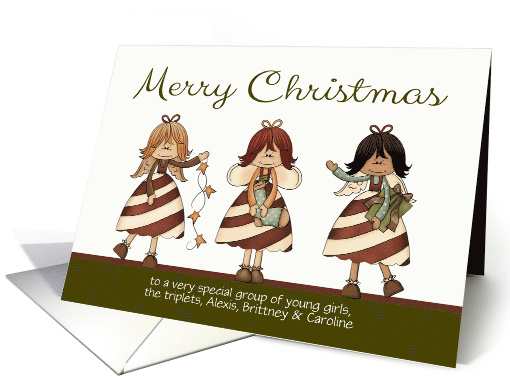 Christmas, to Triplets custom name - Candy Cane Angels card (1136218)