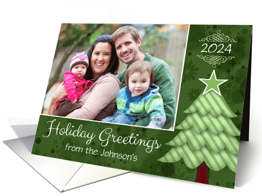 Holiday Greetings Tree Custom Photo Name and Date card (1153470)