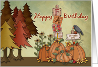 Fall Birthday - Custom Month pumpkins, trees, sunflowers card
