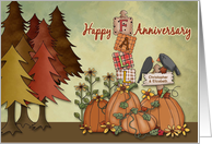 Fall Anniversary - Custom Name pumpkins, trees, sunflowers card