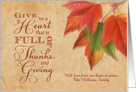 Thanksgiving - Give Us a Heart Full of Thanks & Giving custom name card