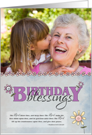 Birthday Blessings flowers & bible verse custom photo card