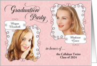 Pink Graduation Party Invite for Twin Girls Custom Photo Name card