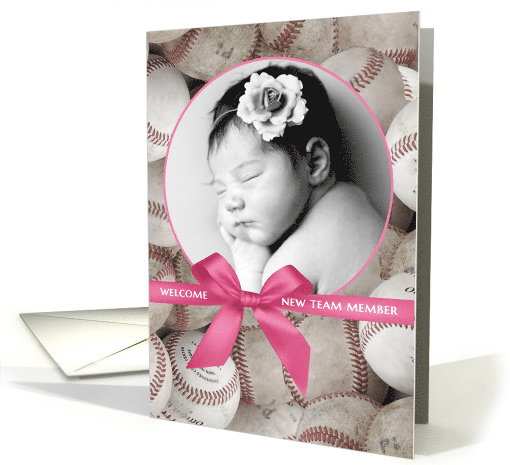 New Baby Girl Announcement - Baseball custom photo card (1261386)