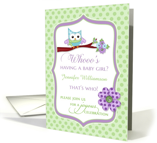 Baby Shower - Owl, Whooo's having a girl custom name card (1261756)