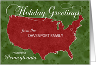 Holiday Greetings from Pennsylvania Custom Name & City card