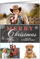 Merry Christmas Snowflakes custom 3 photos card