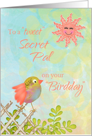 To Secret Pal on Birthday Bird on Fence with Sun card