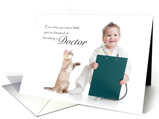 Doctor Congratulations on New Job Child Playing Doctor with Cat card