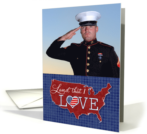 Memorial Day - Land that I LOVE - US heart flag custom photo card