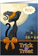 BOO - Trick or Treat Black Cat, Haunted House, Full Moon card