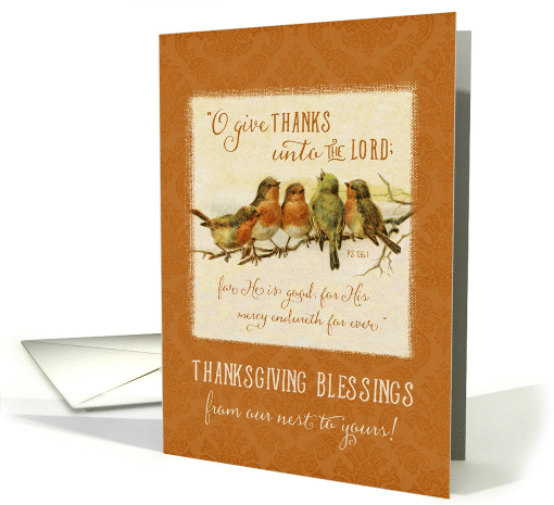 Thanksgiving Scripture Ps 136:1 O Give Thanks Vintage Birds card