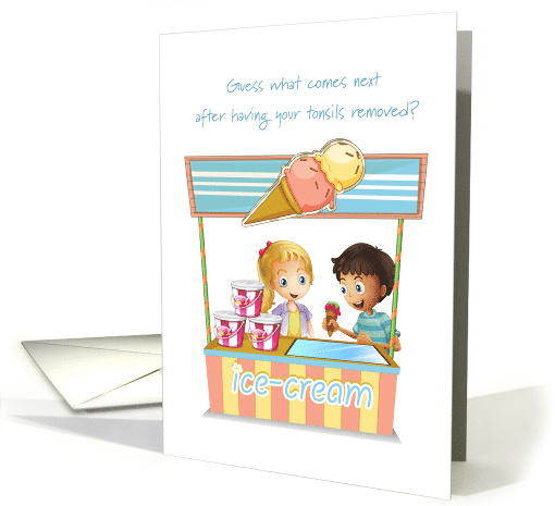 Good Luck with Tonsillectomy child eating ice cream card (1399432)