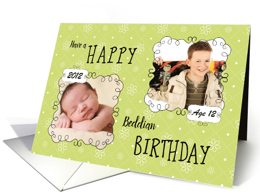 Beddian Birthday Born in 2012 Green Dots Daisies Custom Photo card
