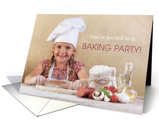 Invitation Baking Party Child in Chef Hat Rolling Dough card (1477622)