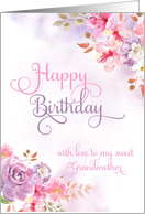 To Grandmother, Happy Birthday watercolor flowers card