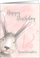 Happy 12th Birthday Granddaughter watercolor bunny rabbit card