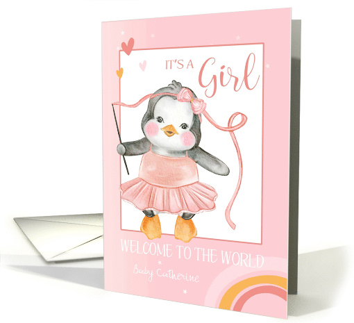Congratulations It's a Girl Granddaughter Custom Name Penguin card
