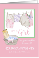 It’s a Girl - Proud Grandparents Announcement Clothesline card
