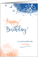 Happy Birthday Beautiful Wife Custom Name Modern Watercolor card