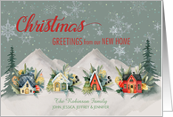 Christmas New Home Watercolor Village Mountain Houses Custom Name card