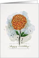 Happy Birthday Watercolor Sketchy Doodle Orange Marigold Flower card