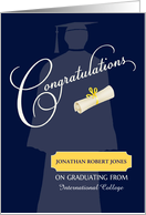 College Graduation Congratulations Custom Name & School Blue & Gold card