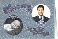 Birthday Blue Then & Now Custom Name Photo Years card