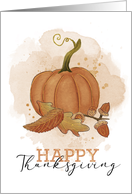 Happy Thanksgiving Watercolor Sketchy Doodle Pumpkin Leaves Acorns card