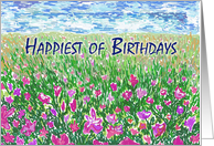 Happiest of Birthdays - spring meadow with flowers card