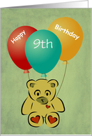 Happy Birthday Nine year old with bear and balloons customizable card
