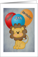 Happy 4th Birthday Lion and Balloons Card